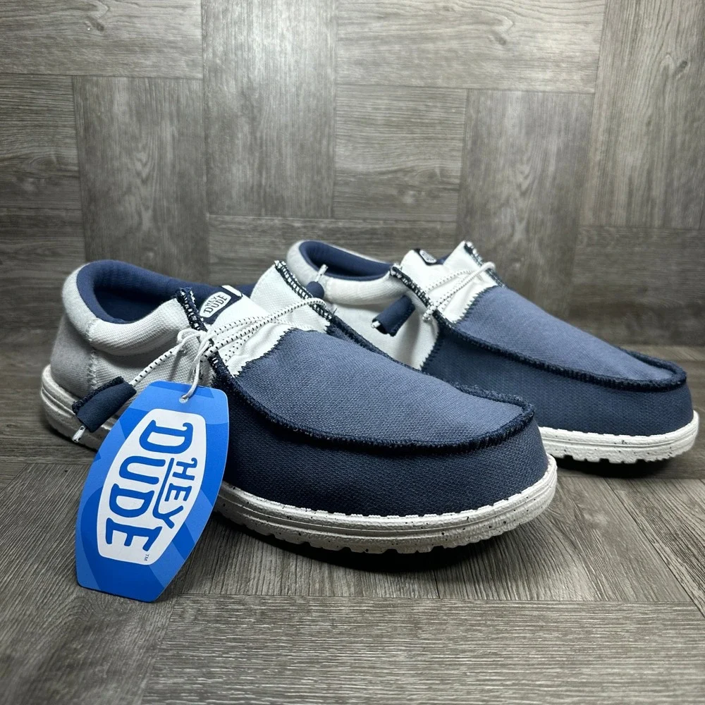 Hey Dude Wally Tri Varsity Mens Size 11 Navy White Grey Casual Loafers NEW
